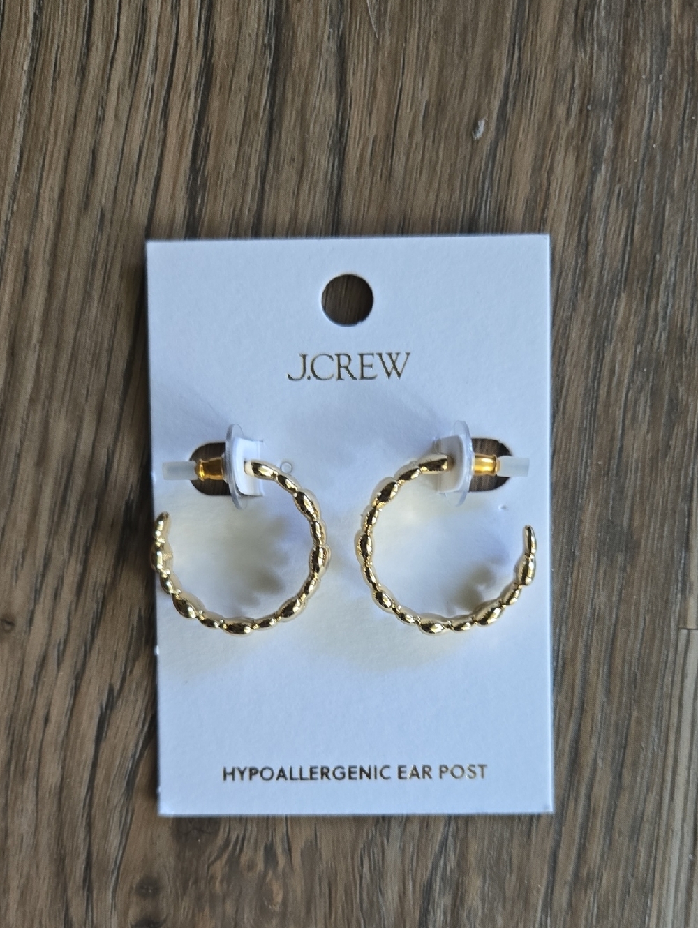 J.Crew Gold Textured Heart Hoop Earrings